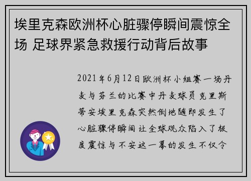 埃里克森欧洲杯心脏骤停瞬间震惊全场 足球界紧急救援行动背后故事